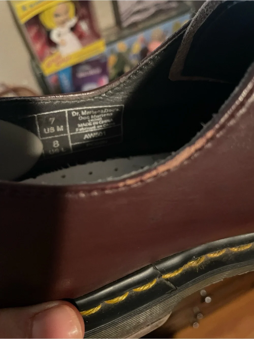 Dr. Martens Burgundy Leather Oxfords with Yellow Welt Stitching